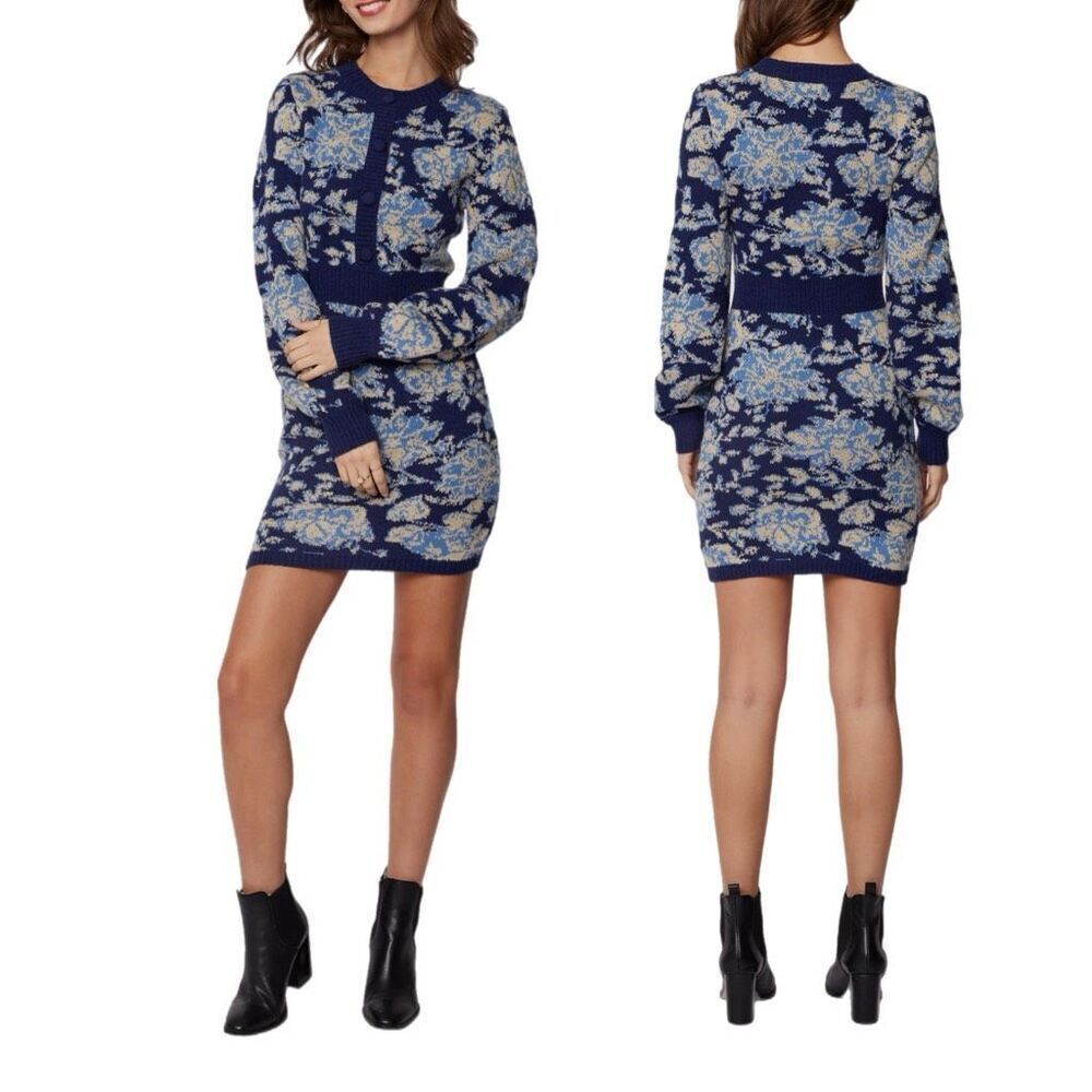 NWT Lost + Wander Rosetta floral long sleeve sweater dress in multi blue. Size X